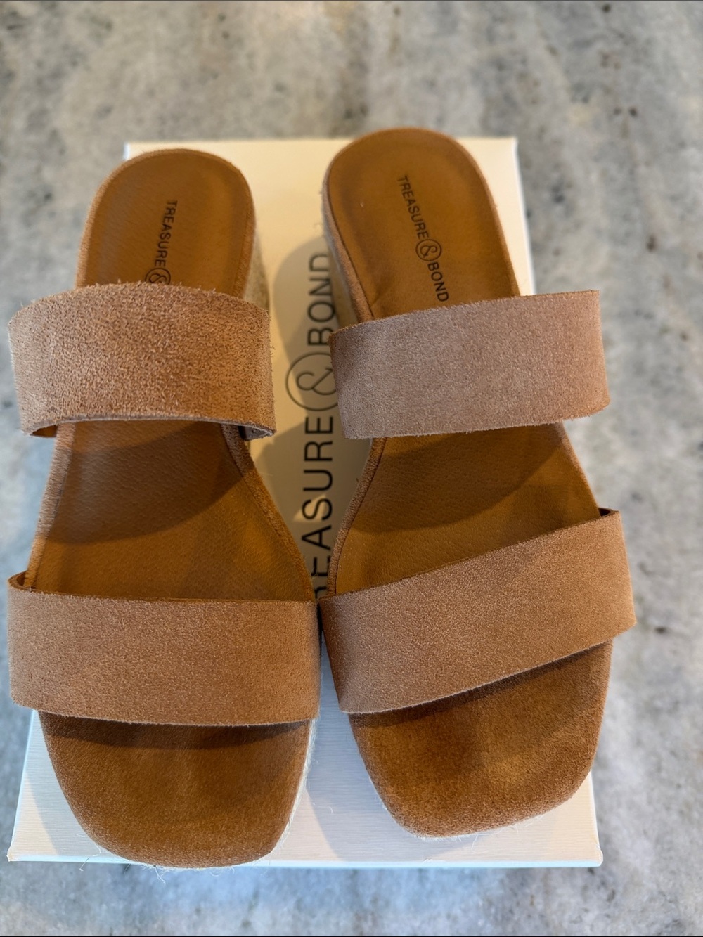 Treasure & Bond Tan Suede Double-Strap Slide Sandals